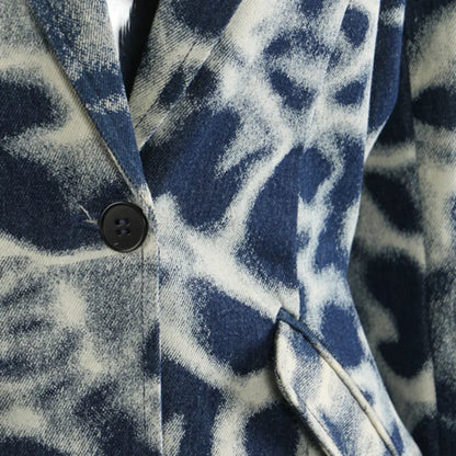 2026 Spring Autumn New Women's Blazer Tie-dye Single Button Pockets Waist Cinching Elegant Coats Retro Denim Jacket HK18495