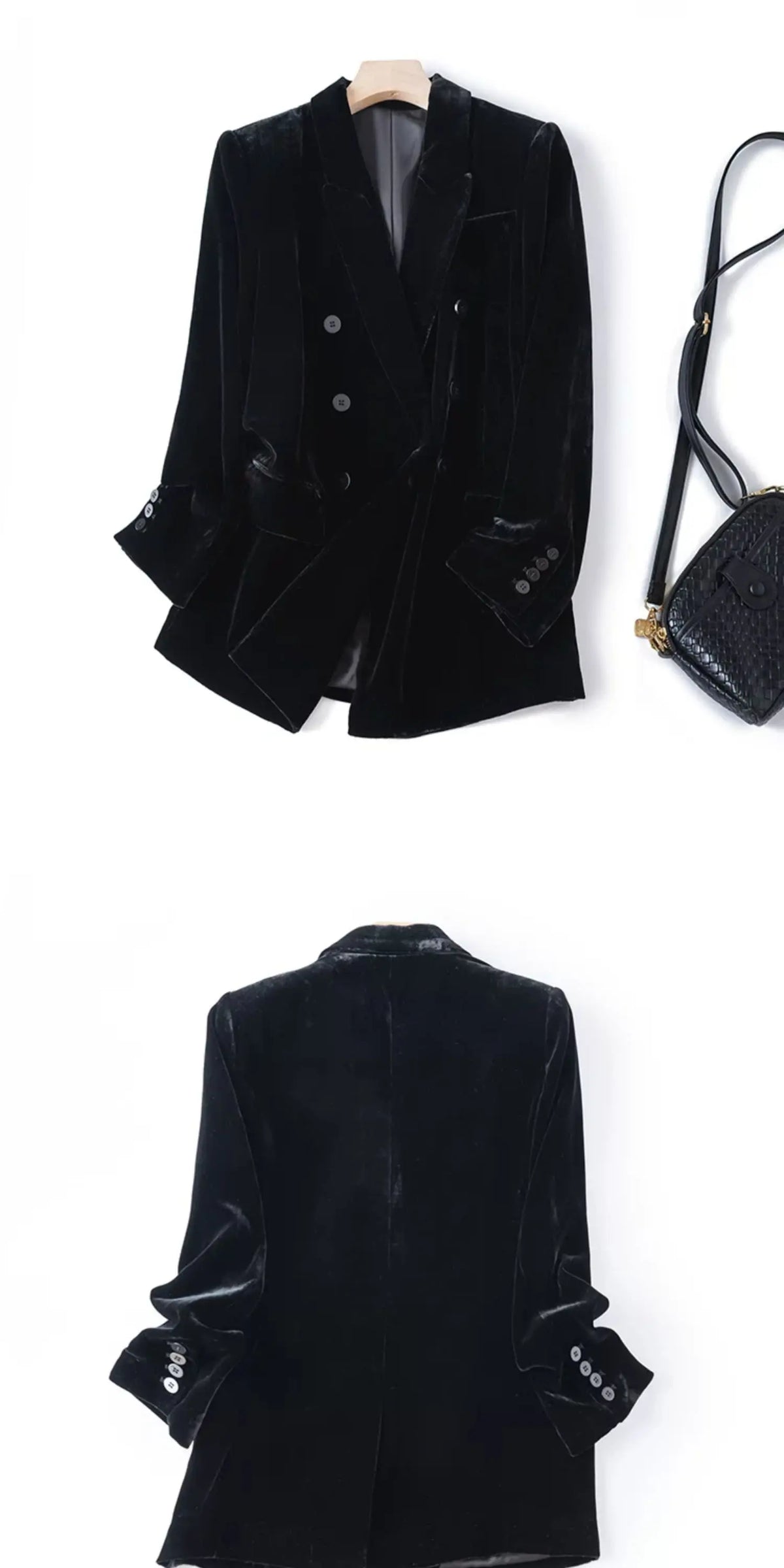 Silk Velvet Long Sleeve Suit Jacket Women's Business Wear Slim Fit Mid-Length Luxury Glossy Black Swan Velvet Outerwear