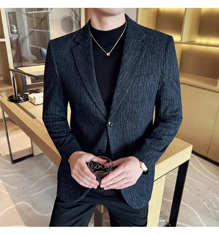 New Fashion Meteor Striped Suit Jacket High Quality Men's Slim Fit Business Formal Social Prom Party Casual Tuxedos 5XL-M