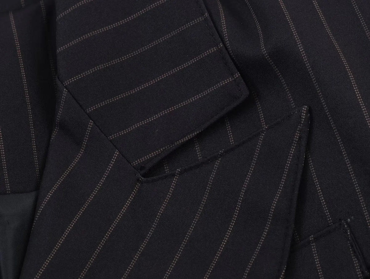 Women New Fashion Charcoal Gray Pinstripe Double-breasted Blazer Coat Female Versatile Lapel Long Sleeve Office Suit Jacket