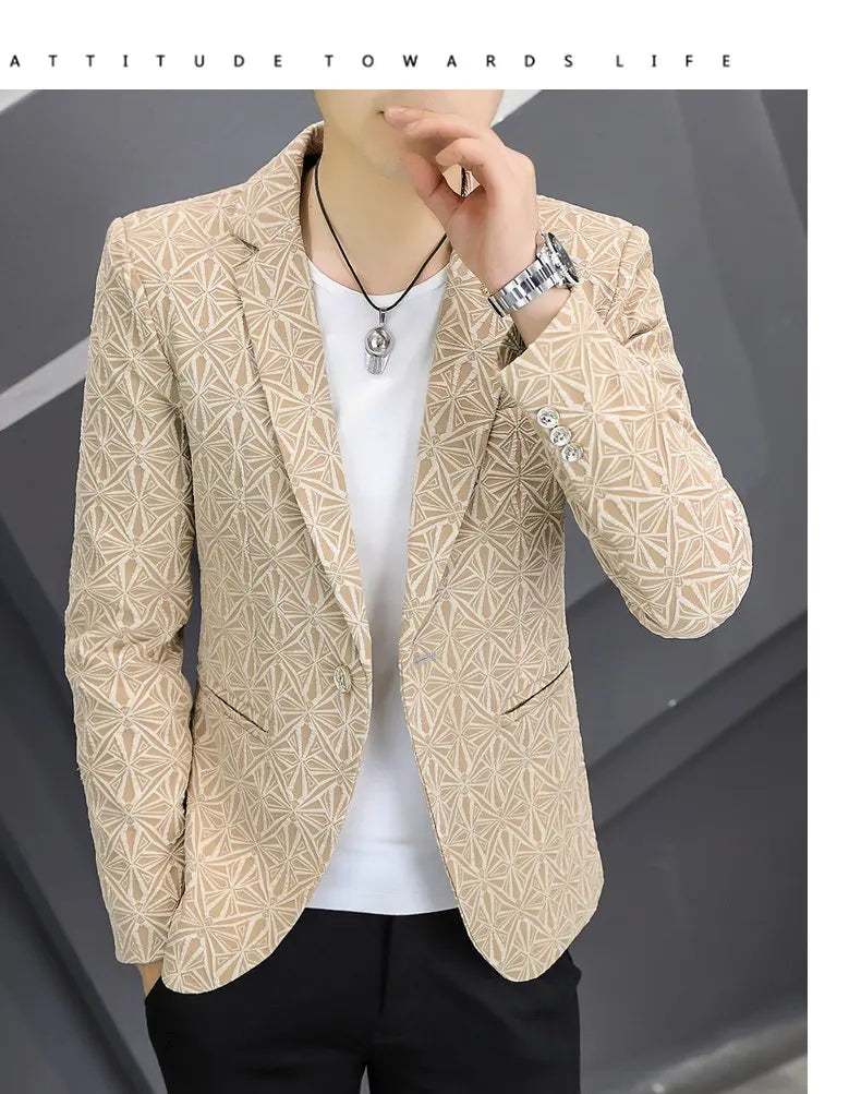 Men's Slim Fit Stand Collar Blazer | Smart Casual Single Breasted Jacket for Men | White, Black & Khaki
