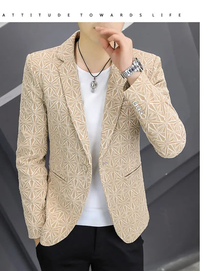 Men's Slim Fit Stand Collar Blazer | Smart Casual Single Breasted Jacket for Men | White, Black & Khaki