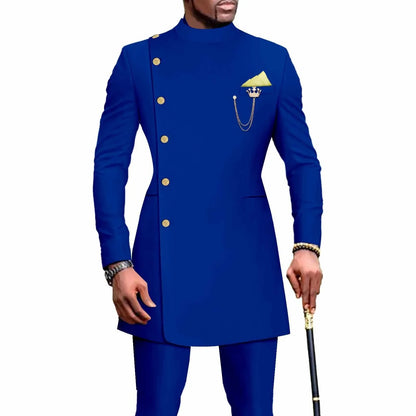 Tenues Homme avec Vêtements Africains Costume de Mariage Homme Blazer et Pantalon 2 Pièces Coupe Slim à Boutonnage Simple pour Dîner et Bal de Promo