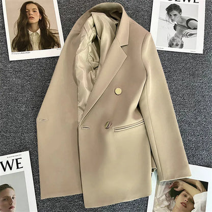 Women's Spring Autumn 2026 Commuter Style Small Suit Jacket Double Row Buttons White Versatile Polyester Fiber Fashion