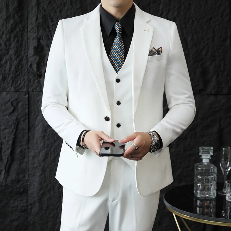 2025 Men's Wedding Suit Vest Trousers Set Fashionable Handsome Solid Color Groom's Three-Piece Outfit Available in Sizes M-7XL