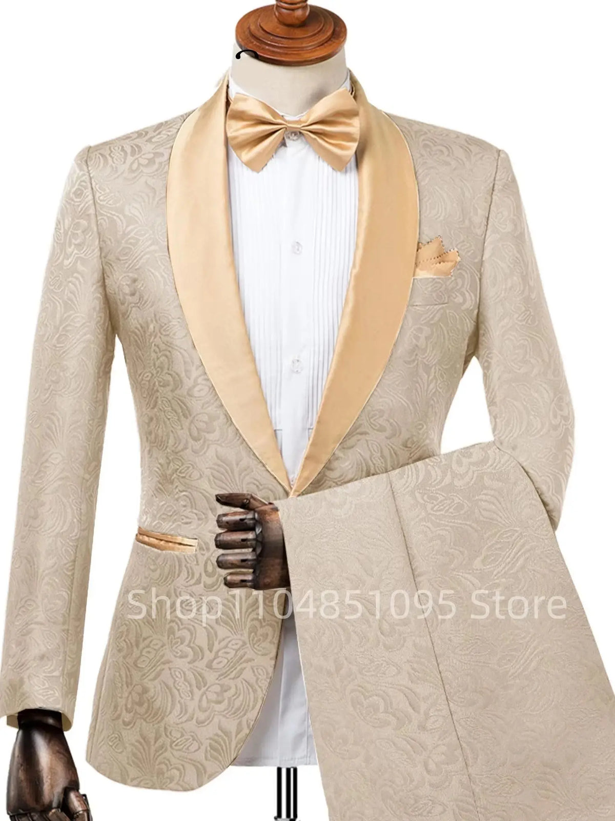 Elegant 2 Piece Jacquard Men Wedding Suits Shawl Lapel Blazer Pants Set Slim Fit Groom Tuxedos Costume Homme For Party Prom
