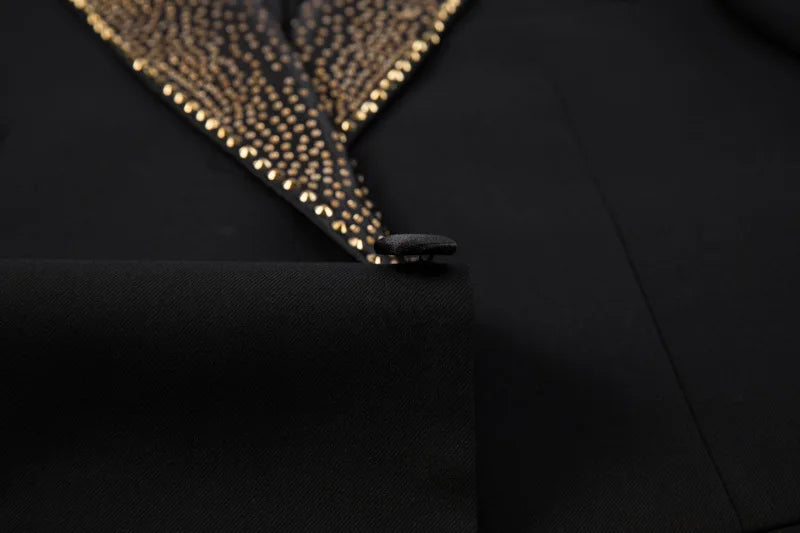 Rhinestone Lapel 3 Piece Suit Set (vest+Blazer+Trousers) Business Formal Casual Suits Wedding Groom Party Stage Men's Suit M-5XL