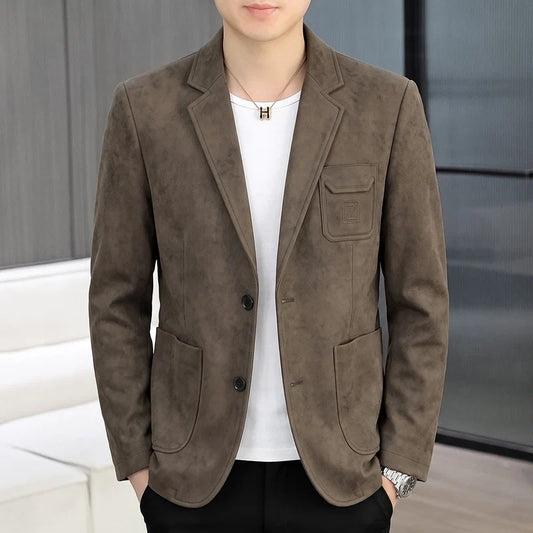 Men's Suede Blazer Vest Smart Casual Single Breasted Outerwear for Business & Daily Wear