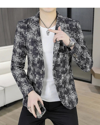 Men's Blazer Fashionable Casual Business Gentleman Outdoor Trendy Checkered Banquet Versatile and Slimming Korean Version Blazer