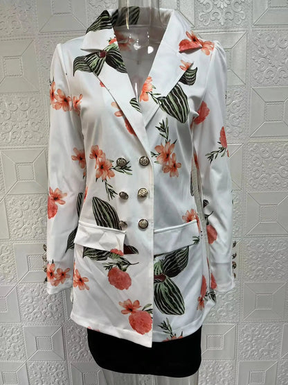 Fashionable Casual Print Long Sleeve Women's Suiting Skirt Ensemble Autumn Commute Wear Polyester Fabric Unisex O2O Sales