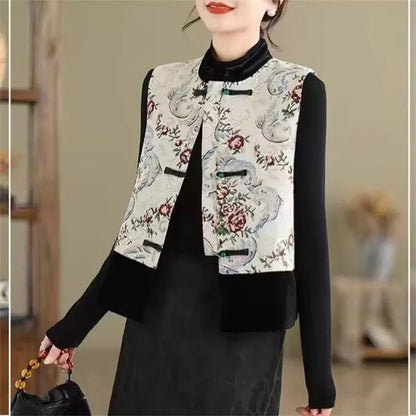 Women Light National Style Button Ink Tang Costume Coat Spring Autumn Female Sleeveless Small Coat Ladies New Chinese Style Vest