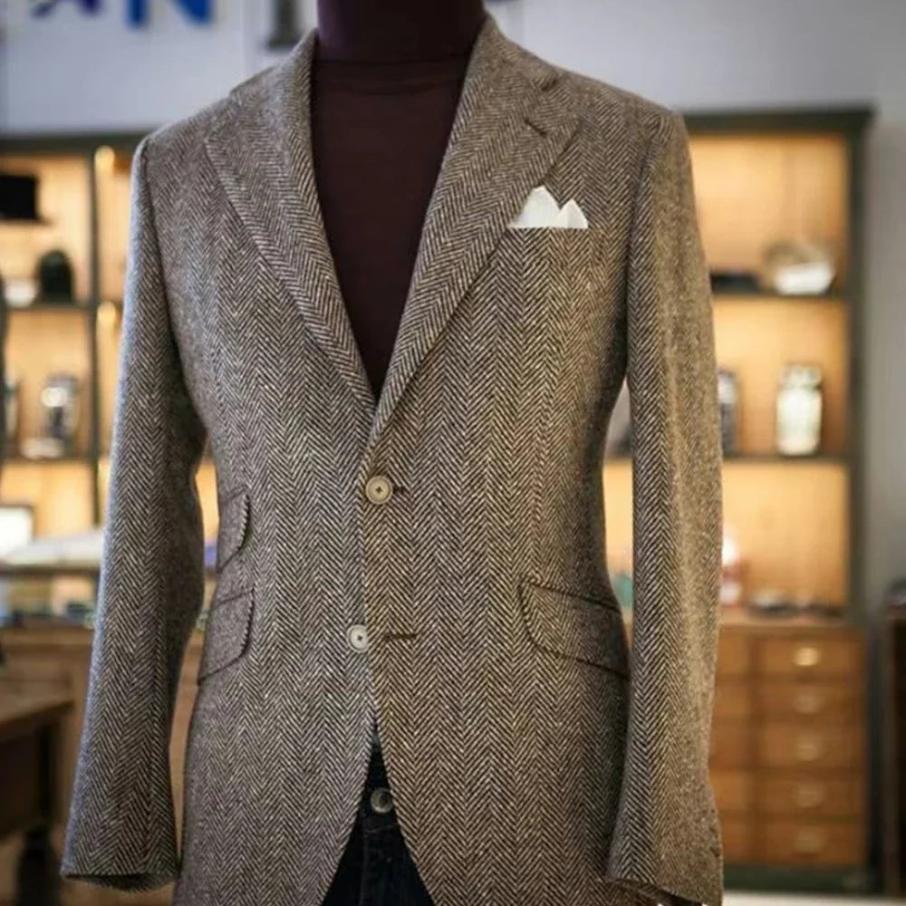 Men's Herringbone Slim Fit Suit Jacket Single Breasted Business Blazer Casual Fashion Outerwear Comfortable Elegant Mens