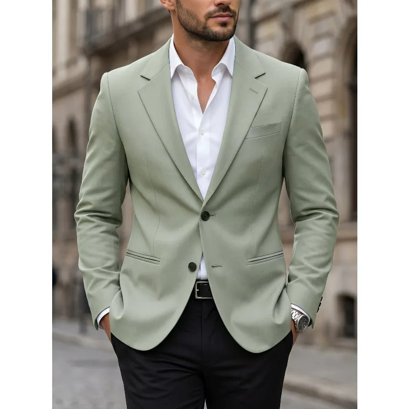 Man Blazer Korean Slim Simple Solid Color Turn Down Collar Male Suit Outerwear Business Casual Long Sleeeve Men Coat