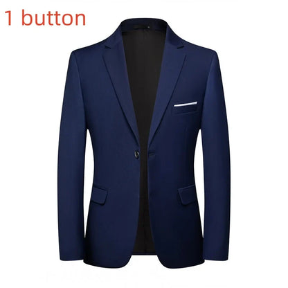 Blazer Fashion Men Business Casual Solid Color British Style Wedding Gentleman Slim Professional Formal Suit Blazer
