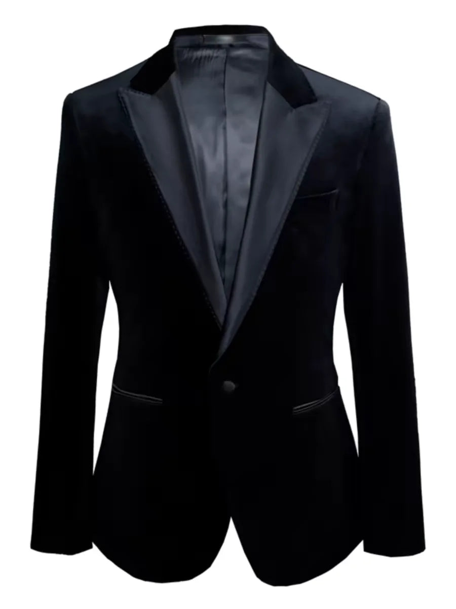 Black Velvet Men's 3 Piece Slim Fit Tuxedo Suits Business Wedding Party Elegant Blazer Vest Pants Set Formal Men's Clothing