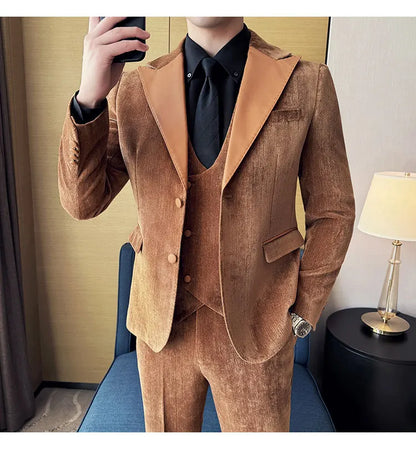 Men's Slim Fit 3-Piece Suit – Smart Casual & Wedding Formal Set