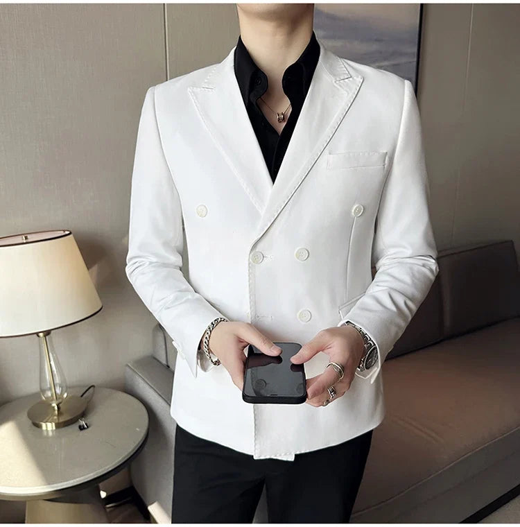 Autumn High-quality Double Breasted Slim Fit Suit Jacket Men Versatile Casual Business Blazer Wedding Social Banquet Formal Coat