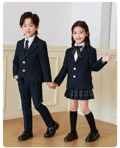 Children British School Uniforms Girls Preppy Jacket Pleated Skirts Boys Blazers Pants Suits Kids Teenage Student Clothes Sets