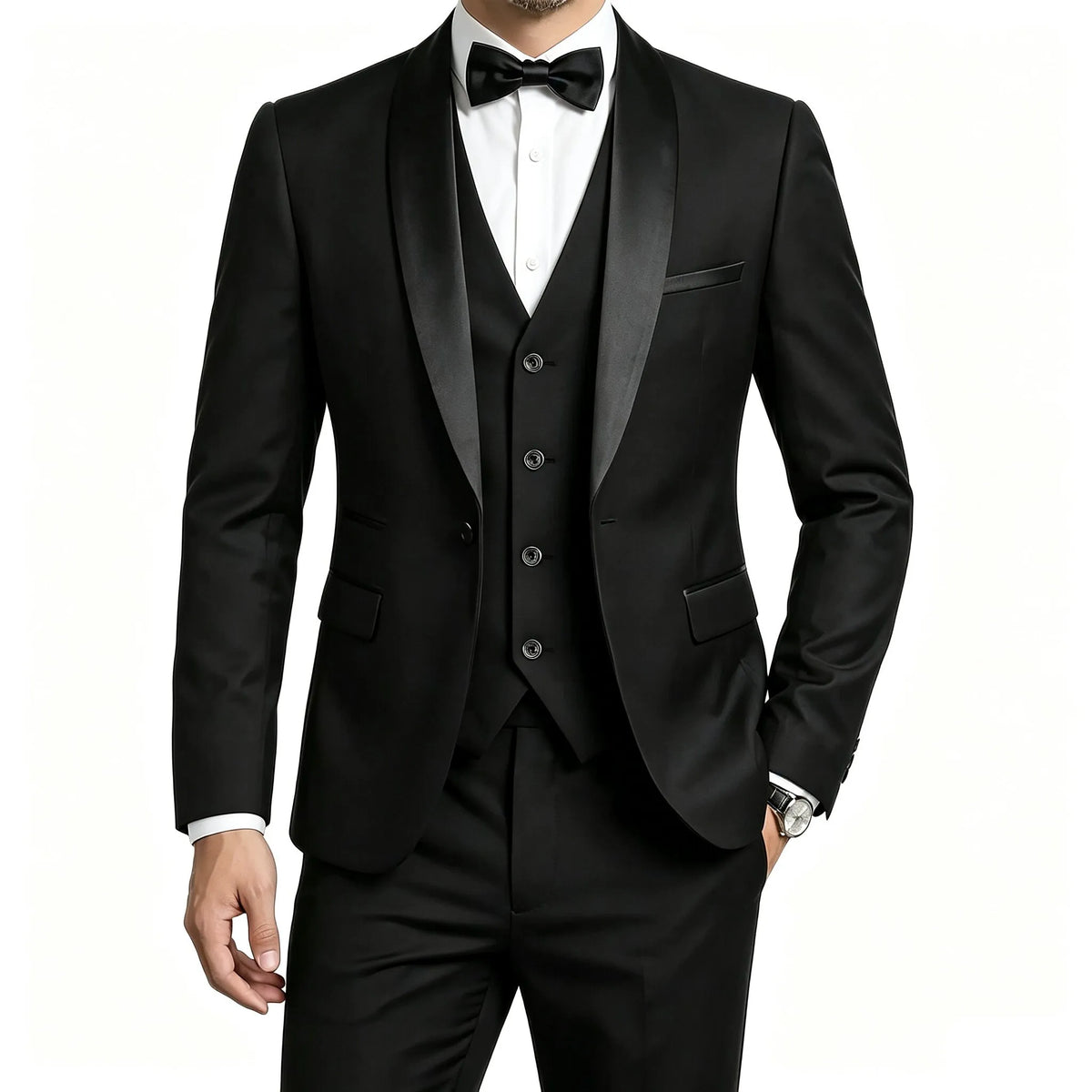 Men 3 Piece Tuxedo Suit Shawl Lapel Formal Wedding Groom Blazer Jacket Vest Pants Business Party Suit