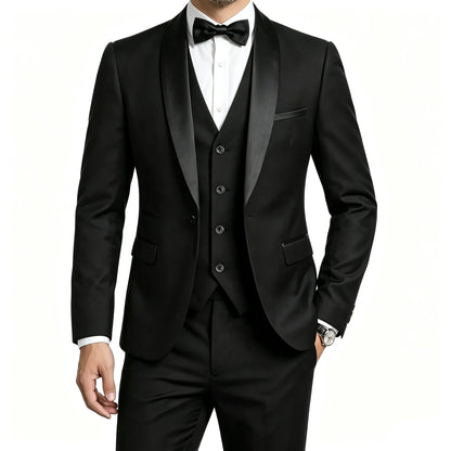 Men 3 Piece Tuxedo Suit Shawl Lapel Formal Wedding Groom Blazer Jacket Vest Pants Business Party Suit