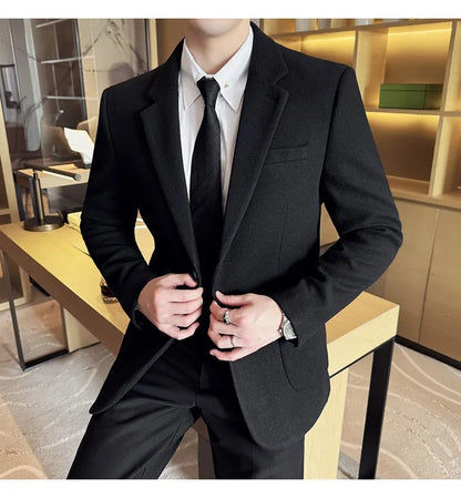 High Qualitys Thickened Wool Suit Jacket Autumn Winter New Luxury Solid Color Formal Men Business Slim Fit Social Party Tuxedo