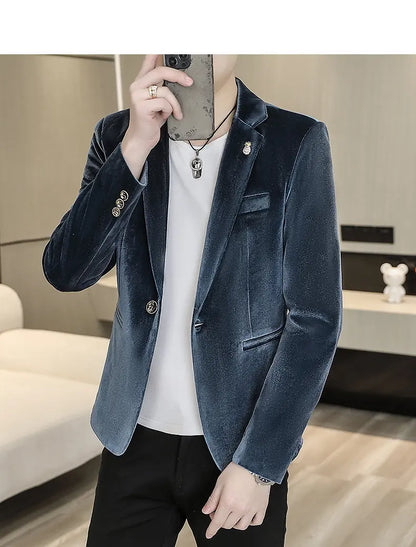 Blazer: An Outdoor Fashion Business Gentleman Wedding Host Slim-fit Casual Korean-style Youthful Men's Golden Velvet Blazer