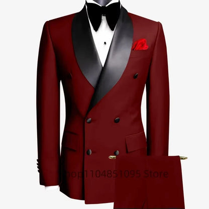 Costume de mariage homme élégant 2 pièces, coupe ajustée, revers châle, blazer croisé, pantalon, costumes de cérémonie pour homme d'affaires, tuxedos de marié