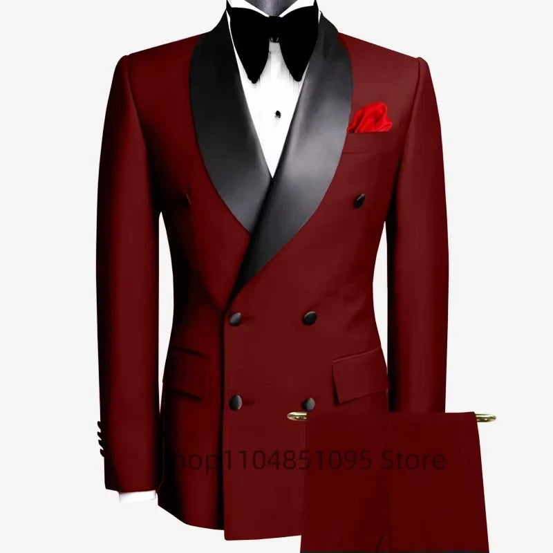 Costume de mariage homme élégant 2 pièces, coupe ajustée, revers châle, blazer croisé, pantalon, costumes de cérémonie pour homme d'affaires, tuxedos de marié
