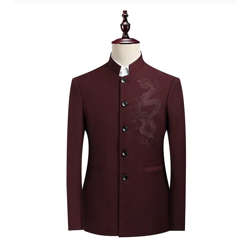 Blazer Men Fashion Gentleman Business Slimming Outdoor Zhongshan Suit Trendy Banquet Host Casual Wedding Stand-up Collar Blazer