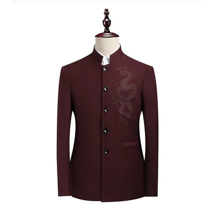 Blazer Men Fashion Gentleman Business Slimming Outdoor Zhongshan Suit Trendy Banquet Host Casual Wedding Stand-up Collar Blazer