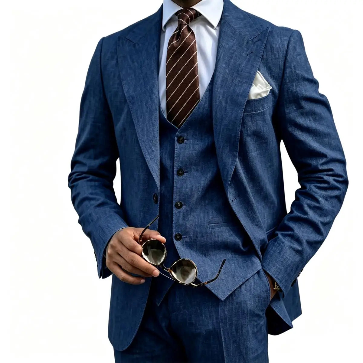 Men's Suit Customized 3 Piece Blazer Vest Pant Linen Set Full Man Terno Linen Suit Notched Lapel Casual Tuxedo Summer Wedding