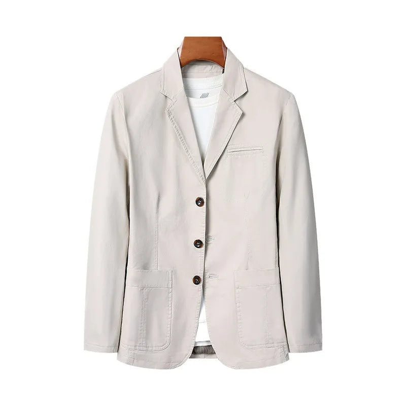Blazer Man Retro Turn Down Collar Single-breasted Men Suit Coat Loose Pocket Long Sleeve Versatile Male Casual Outerwear