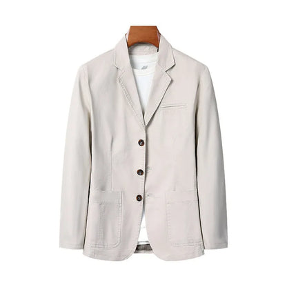 Blazer Man Retro Turn Down Collar Single-breasted Men Suit Coat Loose Pocket Long Sleeve Versatile Male Casual Outerwear