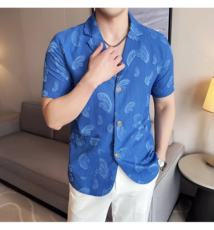 Summer Thin Ice Silk Without Lining Suit Coats 2025 New High-end Fashion Jacquard Casual Social Shirt Coat Men Clothing 4XL-M