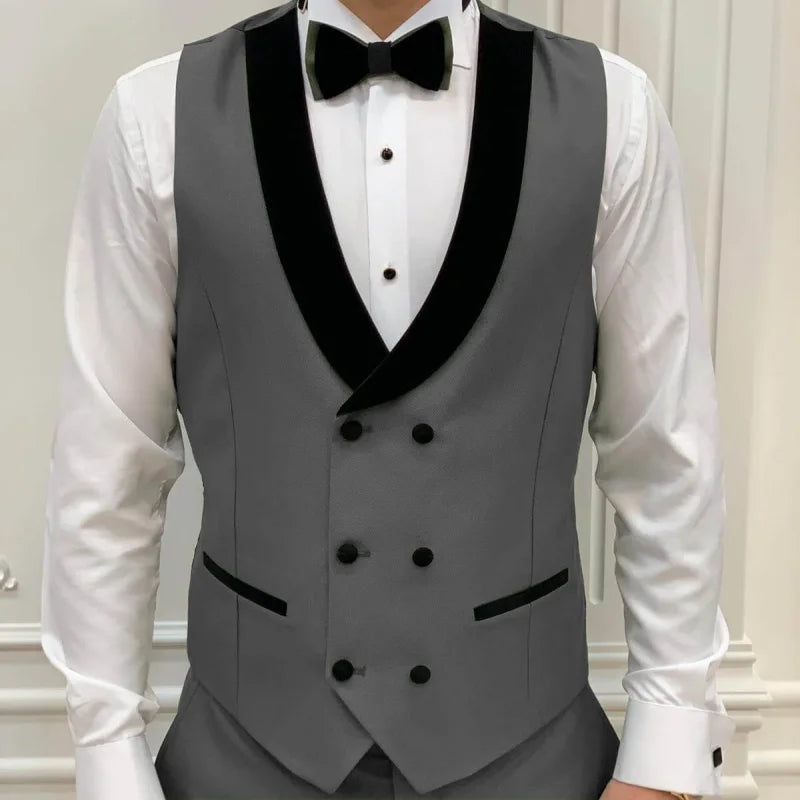 Men's Double-Breasted Vest with Black Lapel – Formal Waistcoat for Weddings, Business & Special Occasions