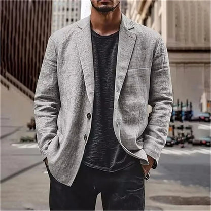 Men's Lightweight Linen Blazer Casual Slim Fit Notch Lapel Two Button Jacket for Summer Beach Wedding Business Daily Wear