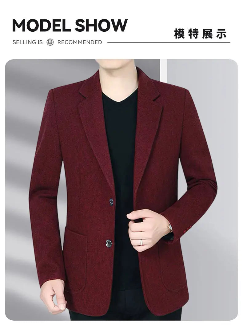 Blazer Men's Business Gentleman Wedding Fashionable Solid Color Best Man, Slimming and Casual Middle-aged and Elderly Blazer