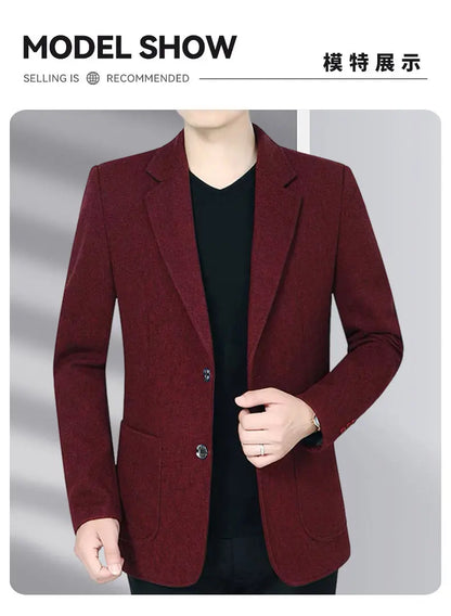 Blazer Men's Business Gentleman Wedding Fashionable Solid Color Best Man, Slimming and Casual Middle-aged and Elderly Blazer