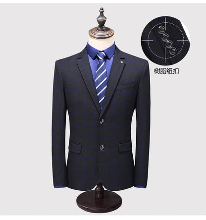 Men's Suit Set – Blazer, Vest & Trousers – British Grid Smart Casual for Business & Weddings