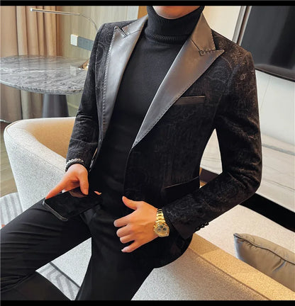 High-quality men's fashionable suit jackets, autumn and winter casual patchwork suits, new high-end patchwork suits