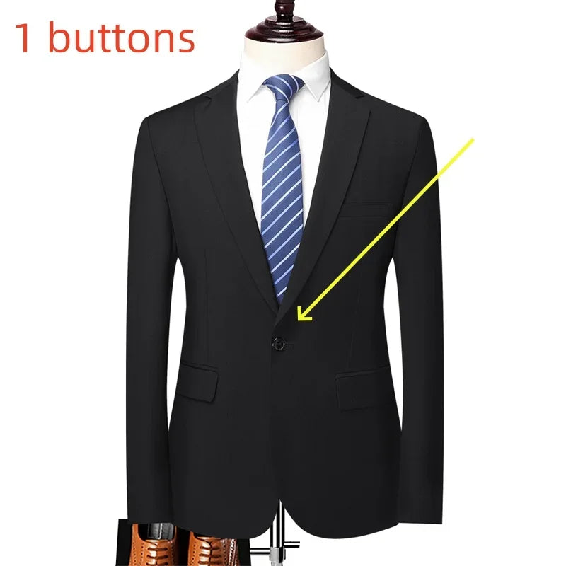S-8XL Blazer New Men's Fashion Business Solid Color British Style Professional Work Groom Wedding Dress Best Man Blazer Jacket