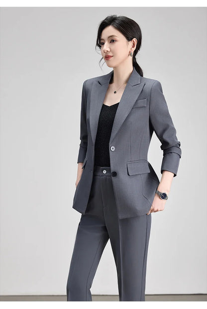 Ladies Office Formal Trousers Suit for Women Autumn Elegant Long Sleeve Blazer and Pants Twe Pieces Matching Sets Outfits