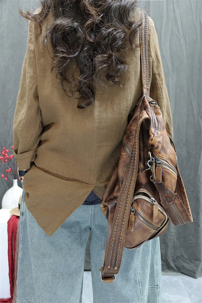 2026 Autumn New Style Women's Casual Pure Color Linen Long Sleeve Retro Fashionable Versatile Suiting Jacket Classic All-Match