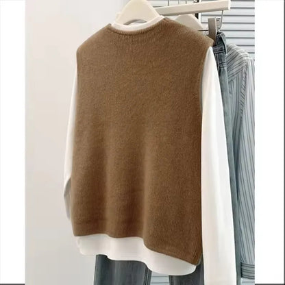 Women's Soft Knitted Vest  Women Casual Button Deep V-Neck Sleeveless Autumn  Pullover Simple Tank Tops Loose Knitwear  Tops