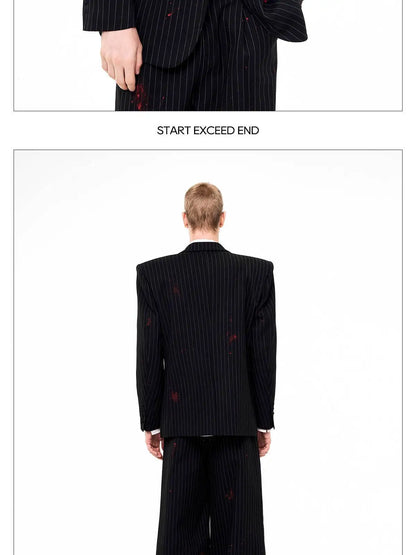 Ink Ejection Tie-dyed Pattern Stripe Printed Shoulder Pad Blazer Coat Men 2025 New Original Luxury Handsome Jacket JY4551