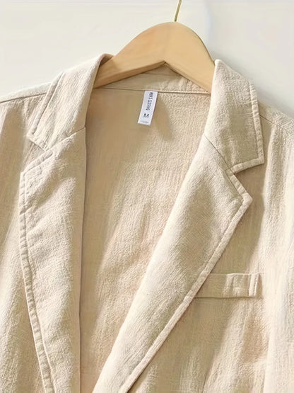 Cotton and Linen Blazer Men's Fashionable Business Casual Outdoor Versatile Travel Lightweight Loose-fitting Retro Style Blazer