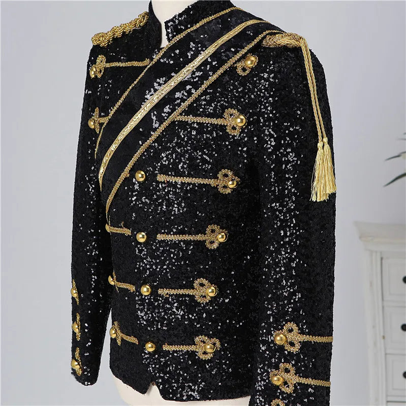 Blazer Sequined Performance Outfit for Outdoor Casual Male Banquet Guest Band Rock Singer Clothing Stand-up Collar Men's Blazer