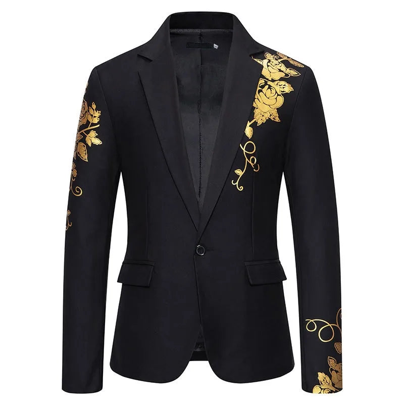 KIDWHXR Blazer Men Fashion Printed Wedding Stage Male Suit Coat Slim Single-breasted Long Sleeve Casual Outerwear for Man