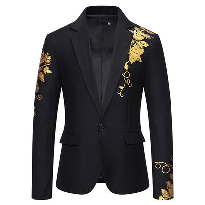 KIDWHXR Blazer Men Fashion Printed Wedding Stage Male Suit Coat Slim Single-breasted Long Sleeve Casual Outerwear for Man