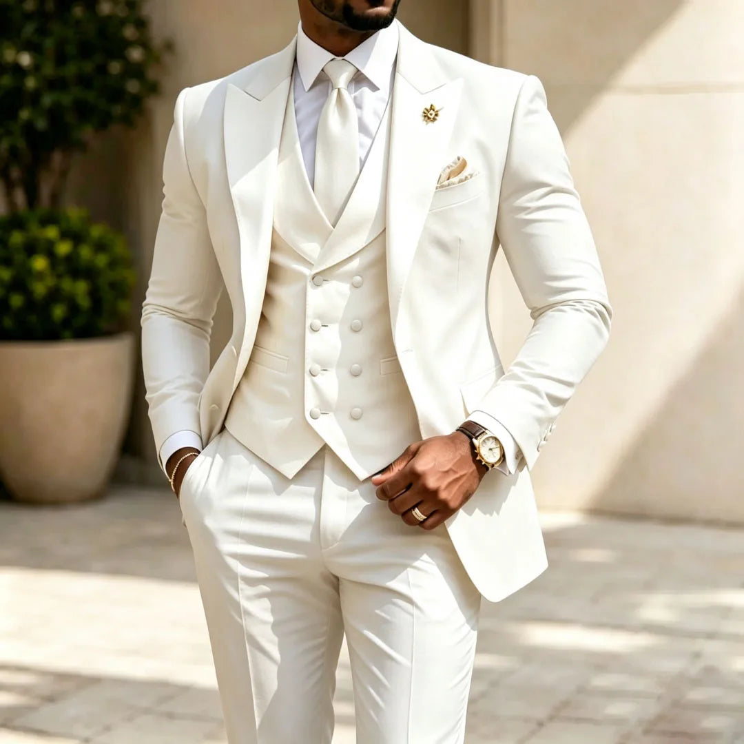 Men Suit Yellow 3 Pieces White Vest With Lapel For Wedding Birthday Banquet Prom Party Business Work Office Jacket Vest Pants